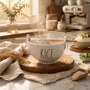 Rae Dunn White Ceramic Bowl with Wooden Chopsticks